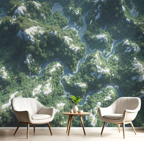 Fotomurales Montañas Del Bosque 200X140Cm Papel Pintado Decoración De Pared Paisaje Natural 3D, Murales Póster Verde Oscuro Efecto 3D, Decorativos Murales Para Dormitorio Salón Tv Pared