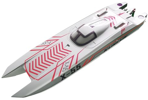 wheelfun DTRC X55 Rennboote, wasserdicht, ferngesteuert, 130 km/h, Hochgeschwindigkeits-RC-Boot-Modell, Hobby-Modell, ab 14 Jahren, Silber und Rot