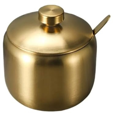 Dnyucen Zuccheriera dorata e argento con coperchio a cucchiaio, in acciaio inox, piccola contenitore per condimenti, grande capacità, per condimenti da cucina (oro, 430 ml-B)