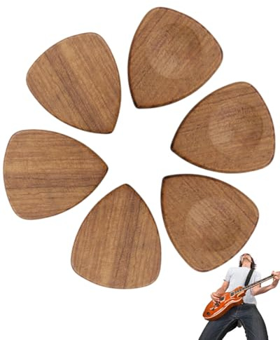 HUVZOR Set mit 6 flexiblen Gitarrenplektren aus edlem Echtholz | für E-, Akustik, und Bass-Gitarren in verschiedenen Stärken