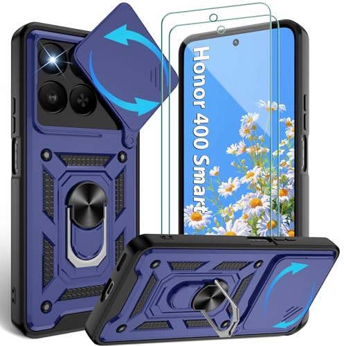 Jshru 3-in-1 for Honor 400 Smart Case,Full Lens Protective Cover Blue | Military Grade Shockproof Anti-Scratch,Slide Camera Cover,Ring Kickstand/Holder/Stand,2 Pcs Screen Protector