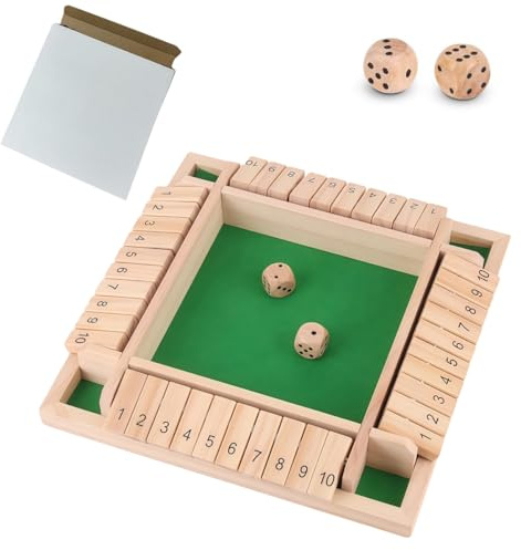 HAUZMLL Shut The Box Spiel Spannendes Würfelspiel für 2-4 Spieler, Klassisches Würfelspiel, Reisespiel, Holz Mathematik Spiel, Traditionelles Pub Brettspiel, Familienbrettspiel