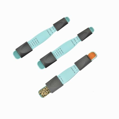 Lot de 3 Cucharas Medidoras Ajustables de Doble, Cuchara Medidora con Escala Deslizante, Cuchara Medidora Gramos, Cuchara Medidora Multiescala, para Azúcar, Sal, Café, Hornear, Dosificar Ingredientes