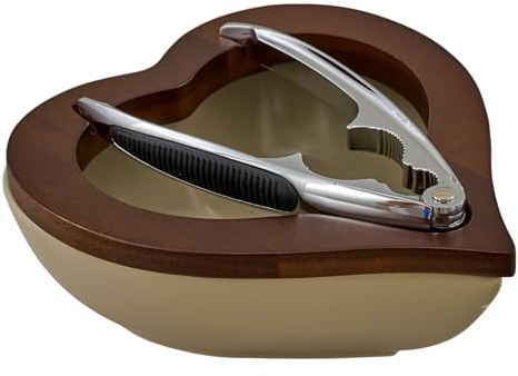 Doni Bomboniere Matrimonio 1 pz Set Ciotola A Forma di Cuore con Cornice Superiore in Legno. La Ha degli Incavi Che Permettono allo Schiaccianoci Incastrarsi Perfettamente su Essa. Idee Regalo