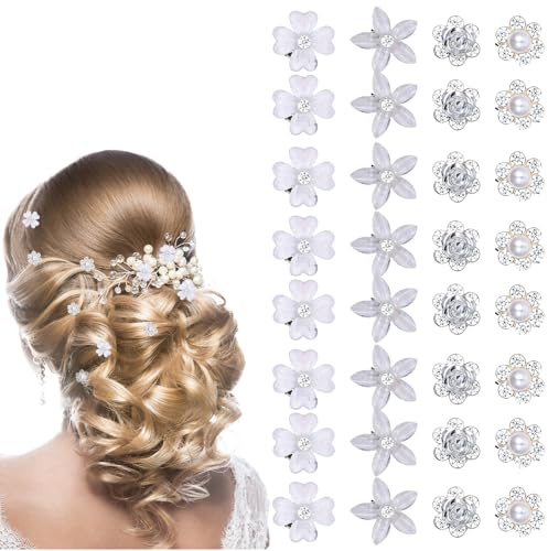 32PCS Kleine Blumen-Haarspangen, haarschmuck blumen, haarschmuck kommunion mädchen - Silberne Strass-Haarnadeln für Hochzeit, Kommunion, Mädchen