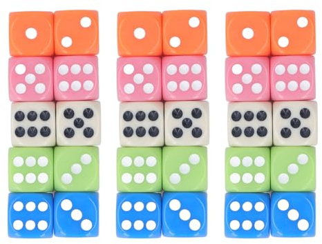 Alomejor Set di Dadi a 6 Facce, 30 Pezzi di Plastica Colorata con 5 Colori Traslucidi per Giochi da Tavolo Aula di Apprendimento Matematico