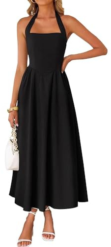 BKEPDY Vestito Donna Senza Maniche Sexy Scollo a Quadrato Maxi Lunga Estivi Orlo a Volant Abito da Festa Cocktail Sera(Nero/S)