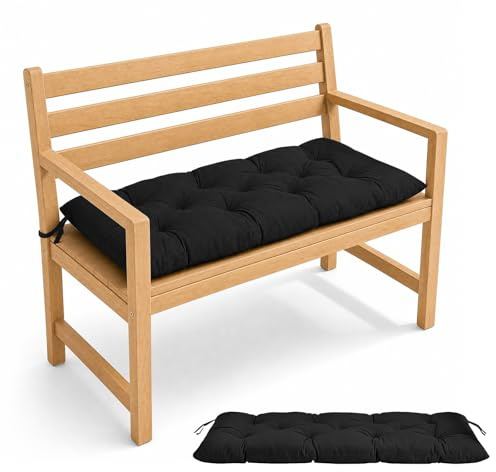 Yunlaishaocer Cojín para silla de exterior e interior, 120 x 50 x 10 cm, columpio de jardín, cojín para banco de jardín, asiento impermeable para columpio, banco y palés (negro)