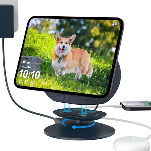 PlusAcc Supporto per Show 11/8 e iPhone 12 - con 2 Porte di Ricarica USB-C/A, Supporto Rotante a 270°, Base Regolabile per Tutti i Telefoni e Cuffie (Grafite)