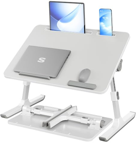 SONGMICS Laptopbord, Sängbricka med Förvaringslåda, 60 x 40 x 25 cm | Bord för Bärbar Dator för Säng och Soffa, för Sovrum och Vardagsrum, Grå, ISLAND Kollektion LLD118G101