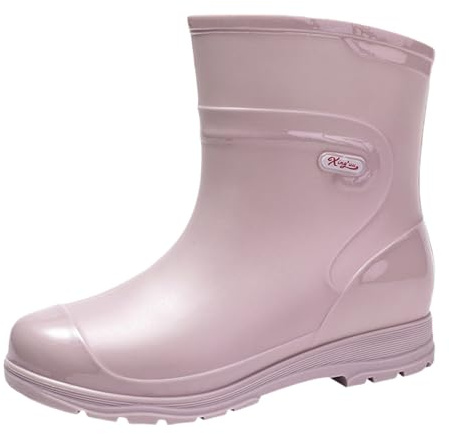 Generiska halvhöga gummistövlar med klack, ankelstövlar, vattentäta regnstövlar, tjocka golv, slip-on, ankelstövlar, lediga, fashionabla, gummiregnskor för trädgård, fiske, utomhus