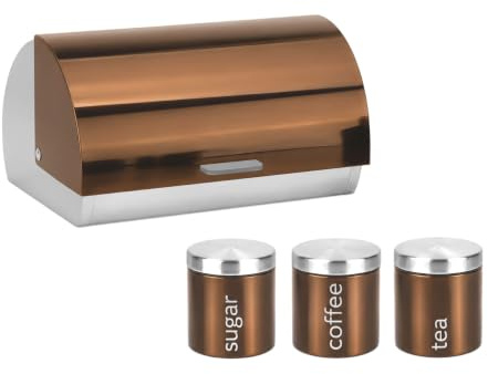 Fomora Bread Bin and Canister Sets Tea, Sugar, Coffee Kitchen Storage Jars With Lids (Copper)