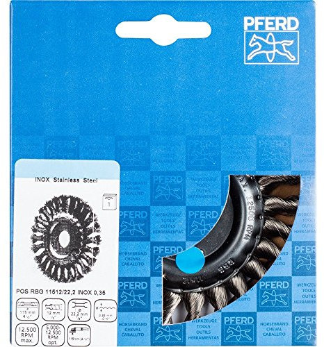 Pferd Cepillo de Alambre Redondo 115 millimeters, Ancho 12 millimeters, Alambre Trenzado Inox 0,35, Agujero 22,2 millimeters