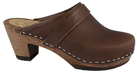 MB Clogs Zoccoli Originali da Donna Zoccoli di Pelle grassa Marrone