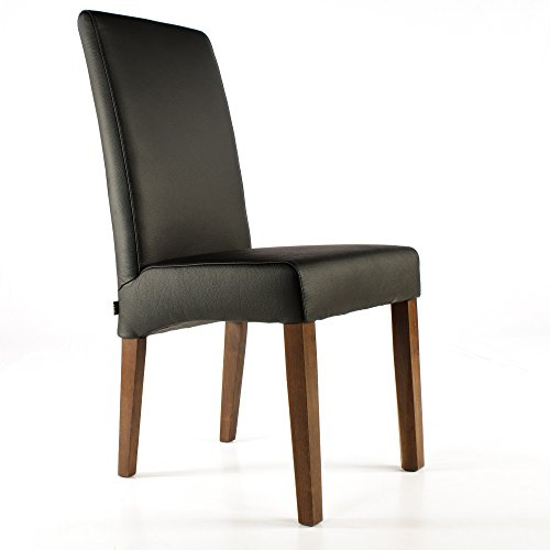 Lederstuhl Bambi Rindsleder Schwarz Nussbaum Lederstühle Stühle Stuhl NEU