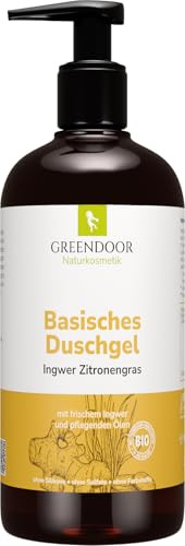 GREENDOOR Basisches Duschgel Ingwer Zitronengras 250ml, Natur für Ihre Haut, Naturkosmetik ohne Silikone Sulfate Mikroplastik Parabene = parabenfrei, aus Bio Olivenöl, all natural