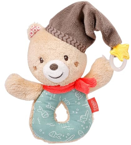 Fehn Sonajero en forma de anillo con diseño de oso - Juguete motor para el aprendizaje lúdico, con sonajero - Para bebés y niños pequeños a partir de 0 meses