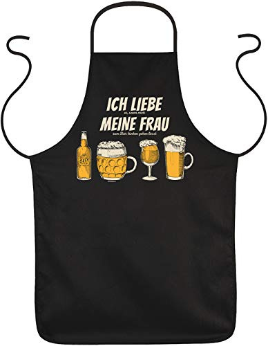 Herren Grillschürze - Ich liebe meine Frau beim Bier - Küchenschürze Kochschürze für Männer schwarz lustiges Geschenk zum Geburtstag oder Vatertag