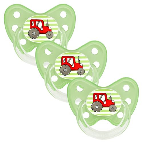 dentistar Silikon Schnuller 3er-Set - Größe 3, ab 14 Monate - Zahn- & kieferfreundlicher Nuckel mit Dental-Stufe – BPA-frei – Made in Germany - Trecker, Grün