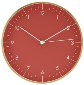 LUUK LIFESTYLE Moderne Quarz Wanduhr, Geräuschlos, 24,8cm, Rot & Gold | mit Sekundenzeiger, schlichtes retro vintage Design, kleines Uhr für Kinderzimmer, Arbeitszimmer, Geschenk zum Umzug