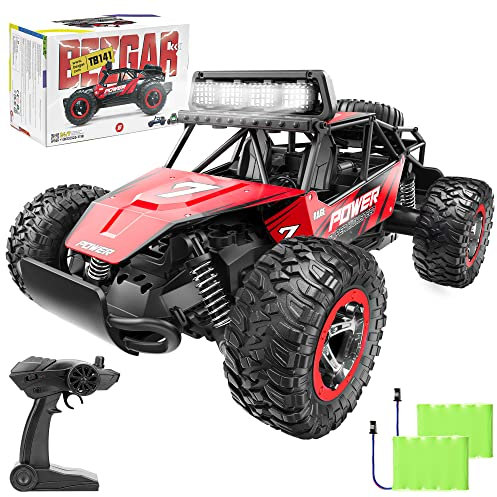 BEZGAR TB141 Remote Control Cars - 1:14 Scale RC Car, 2WD 20KM/H All-Terrains Toy Off Road Vehicle Monster Truck with Two Rechargeable Batteries for Boys Kids Adults and Girls, Red