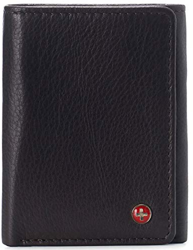 alpine swiss Men's Leon RFID Trifold Pocket Wallet – Genuine Leather Wallet for Men, Slim Design with ID Window & Multiple Card Slots, Classic RFID Safe Pocket Wallet in Gift Box Brown
