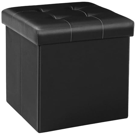 Bonlife Sgabello Comodino Puff Contenitori Piccoli Tavolino Salotto Pouf Contenitore Ecopelle Cubo Portaoggetti Pouf Camera Quadrato 32x32x32cm Nero
