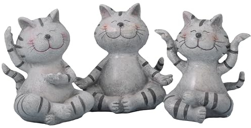 Pommerntraum ® | 3-ER Set WohnDekoration Dekorationsfiguren Yogafiguren Yoga-Katzen 3 Katzen Kater beim Yoga Pilates Sport Sportübungen Fitness