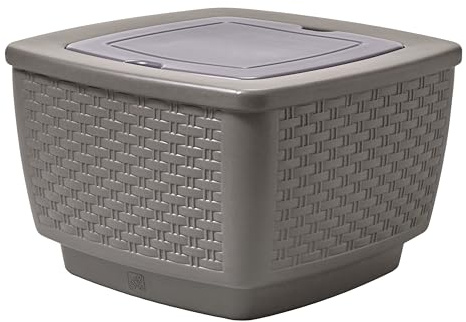 Step2 Just Chillin' Mesa de Patio y Cubitera | exterior y nevera en 1 | auxiliar/nevera para Bebidas Marron en aspecto de Mimbre con Tapa de Tablero de Juego, Tornillo de Desague