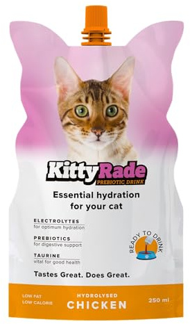 KittyRade - Leckeres, gesundes isotonisches Getränk für Katzen mit Präbiotika, Elektrolyten, Taurin und Aminosäuren - endlich die Flüssigkeitszufuhr, die Katzen brauchen! - 250ml x 10 Beutel Packung