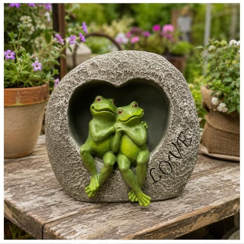 Artisan Flair Lover Frog Statues for Garden - Resin Frogs Couple Figurines Romantic - Yard Animal Decor Frog Stuff Outdoor Lawn Ornament, Green, 7.09 X 4.33 X 7.09 Inches, AF15813
