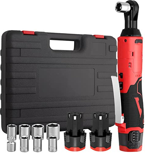 JUSTOOL Elektrischer Ratschenschlüssel Kit 3/8 Zoll Akku-Ratsche Set, 12V Power Ratschen Werkzeugsatz Mit 2 Packungen 1500mAh Lithium-Ionen Akku Und Ladegerät