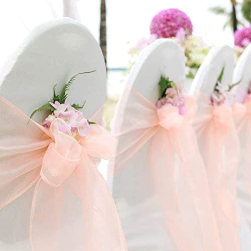 JIUERYY 100 Stück Bänder aus Organza, Stuhlhusse, Schleifen, für Hochzeit, Dekoration, Zeremonie, Party, Event, Geburtstag, 17 x 275 cm, pfirsichfarben