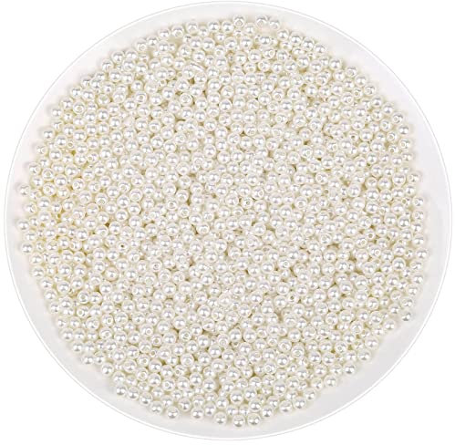 Anezus Kunstperlen zum Basteln, elfenbeinfarben, 4 mm, kleine Perlen zum Aufnähen mit Löchern für Schmuckherstellung, Armbänder, Halsketten, Haare, Handwerk, Dekoration und Vasenfüller, 2000 Stück