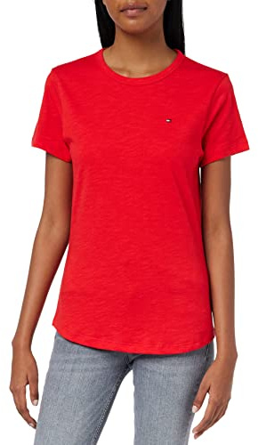 Tommy Hilfiger Damen T-Shirt Kurzarm 1985 Slub Slim Fit, Rot (Fireworks), S