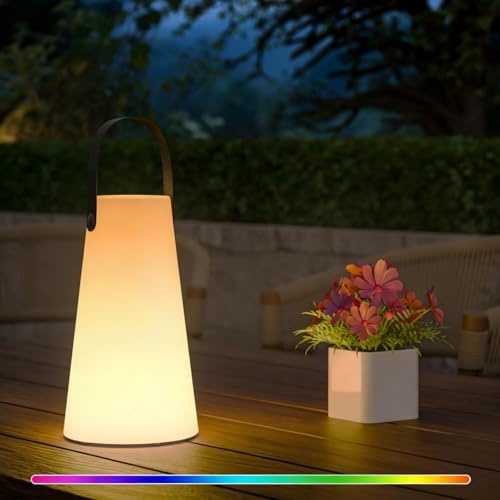 Lampara led exterior mesa, inalámbrica, regulable, con luz blanca cálida y mando a distancia de 8 colores, para dormitorio exterior barbacoa camping jardín decoración