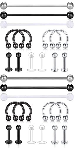 BCughia Nasenstecker Dünn, Septum Piercing Edelstahl 26 Stück Tragus Lippenringe 1.2mm Stabstärke Mehrfarbig Polierte Drei Farben Piercing Abschluss Geschenk