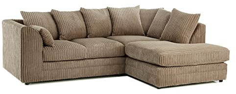 New Luxor Fabric Corner Sofa Coffee | Soft Jumbo Cord 3-4 Seater Corner Sofa (Coffee, Right Hand Facing)