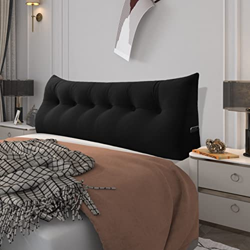 BNCKTRD Kopfende Großes Rückenkissen Bequemes Lesekissen und Rückenteil im Bett Rückenlehne Kopfkissen Langes XXL Kissen für Sofa, Couch, Wandkissen Polster Samt Schwarz 180cm