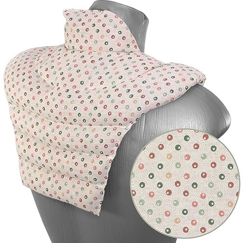 Cojín térmico para las vértebras cervicales – Cuello + hombros + espalda. Algodón biológico de lunares. Almohada térmica con huesos de cerezas. Cojín de nuca. Saco térmico de semillas