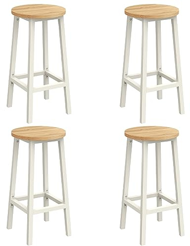 VASAGLE Barstol, set om 4, barstolar, köksstolar med metallram, enkel installation, med fotstöd, för kök, vardagsrum, matsal, ekbeige-vit LBC232W09