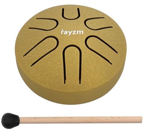 Rayzm Stahlzungentrommel aus Titanstahl,Steel Tongue Drum, 3 Zoll (8cm) 6 Töne pentatonische Tonleiter A-Key Handpan Tank Drum, Mini-Handtrommel-Schlaginstrument.