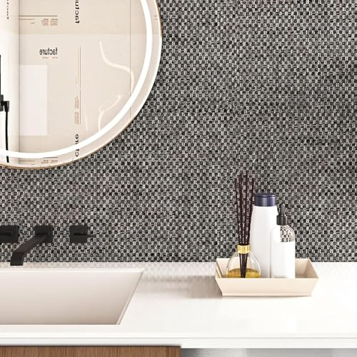 ReWallpaper Dark Gray Peel and Stick Wallpaper Modern Grasscloth Wallpaper for Bathroom Walls Bedroom 17.5in×10ft Waterproof Self Adhesive Grey Faux Fabric Removable Contact Paper Renters Friendly