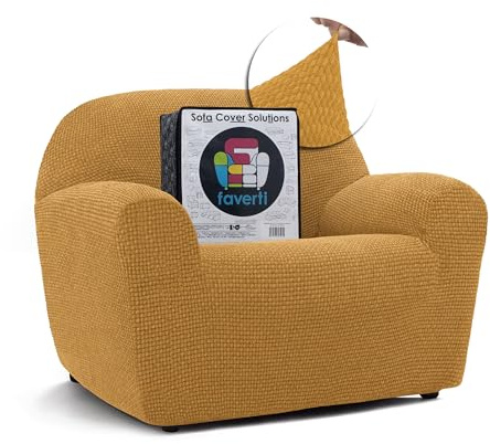 FAVERTI® Super elastischer Sesselbezug für 1-Sitzer von 70 bis 110 cm | Modell Novelle | Gelb | Universalbezug, ideal für Jede Form von Sesseln | Qualitätsschutz aus Jacquard-Stoff und Baumwolle