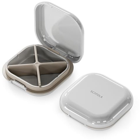 ONTERATE Täglicher Pillen Organizer mit 4 Fächern, Tragbares Reise Pillenetui, Mini Pillenbehälter für die Handtasche, Kompakter Reise Medizin Organizer für Vitamine, Nahrungsergänzungsmittel (Grau)