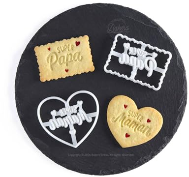 Lot de 2 Emporte-pièces Biscuits Super Maman & Super Papa | Cadeaux Gourmands Fête des Mères & Fête des Pères | Recette Offerte | Fabriqués en France | Bakers’Tricks