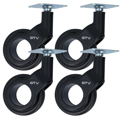 MS Beschläge Design-Lenkrolle Möbelrolle Ø 60mm Möbeltransportrolle Schwarz kugelgelagert Schrankrolle Plattenmontage Laufrolle Bockrolle 30kg Traglast (Ohne Bremse, 4)