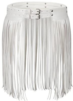 WERFORU Ceinture à franges pour femme - En cuir synthétique - Jupe à pompons - Pour femme - Punk Rock, e-blanc, Passt Taillengröße 77-94cm