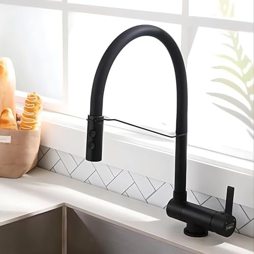 XJTNLB Vorfenster Küchenarmatur Klappbar Ausziehbar Schwarz Einhebelmischer Küche Spültischarmatur Vorfenstermontage Aus Edelstahl