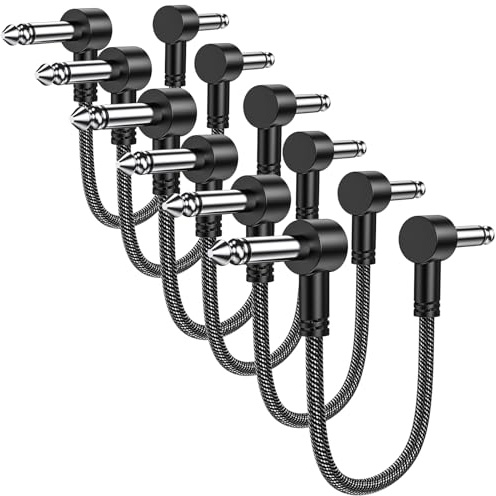 MOSWAG Patch Cables 6 Pack, 6 Inch Flat Guitar Patch Cables with Right Angle 1/4 Inch Plugs for Variety Pedals, Amplifiers, Audio Equipment